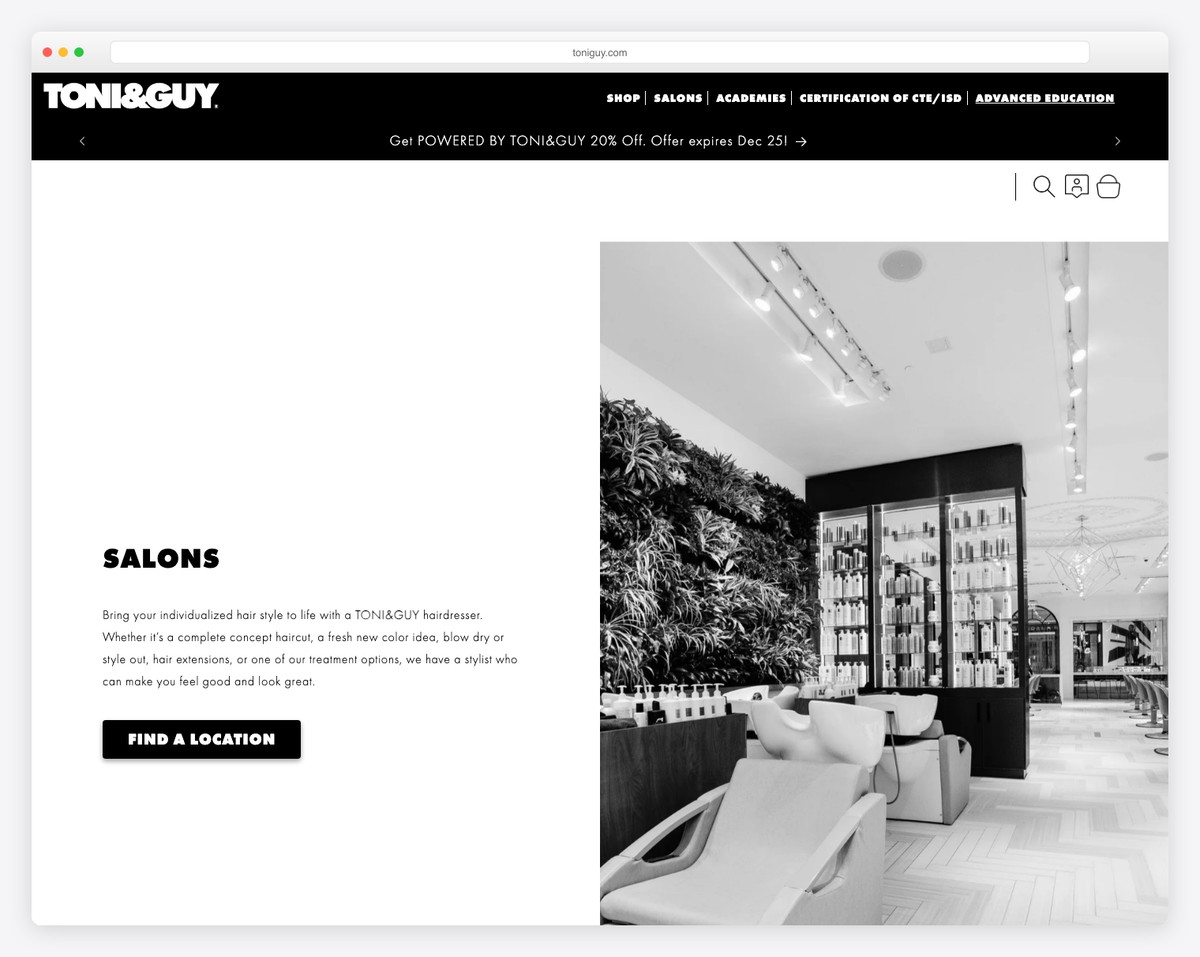 toni & guy website example