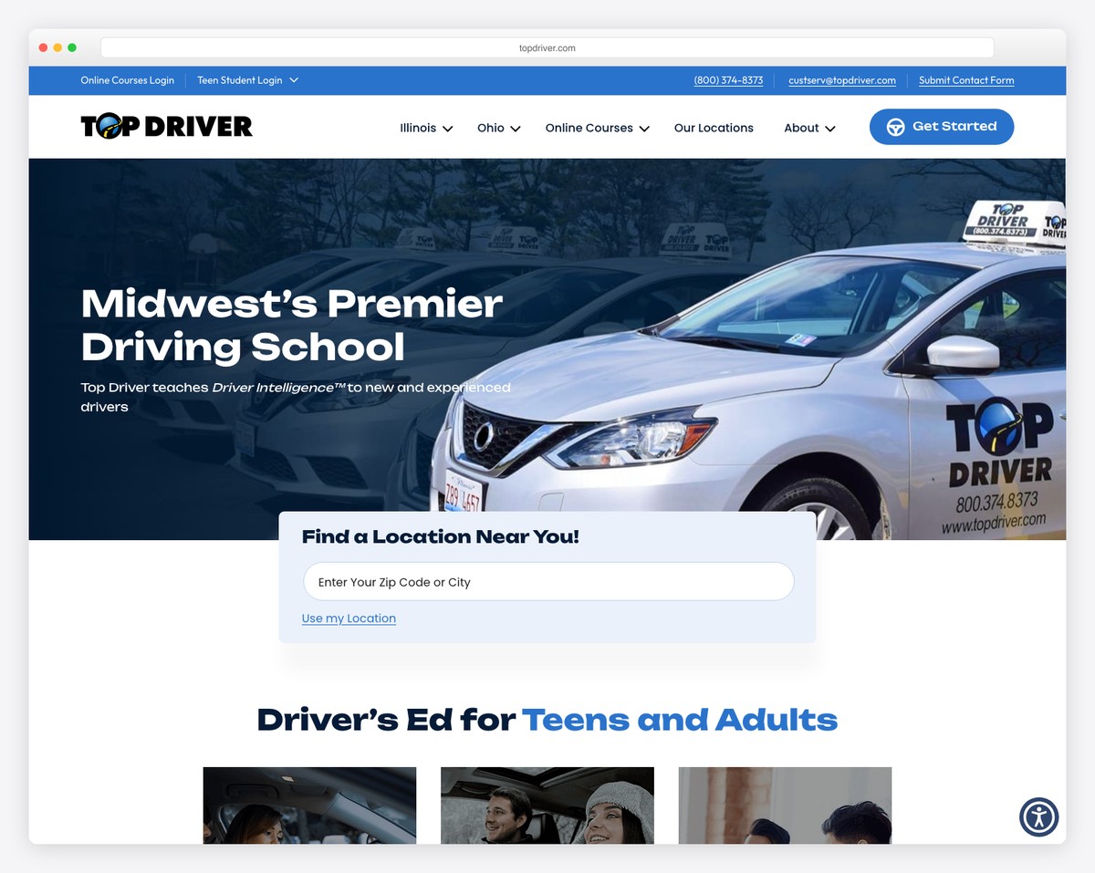 top driver driving school website example