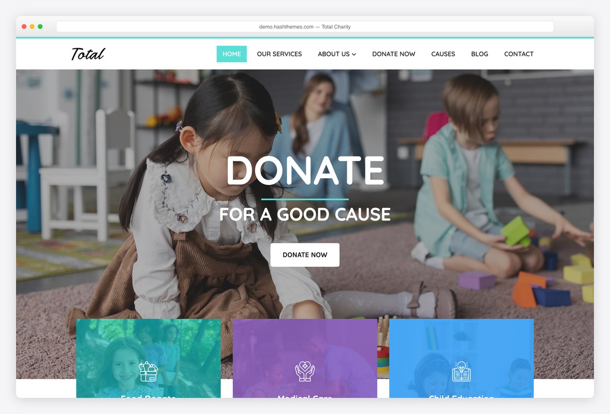 Total Charity free WordPress demo with causes and events