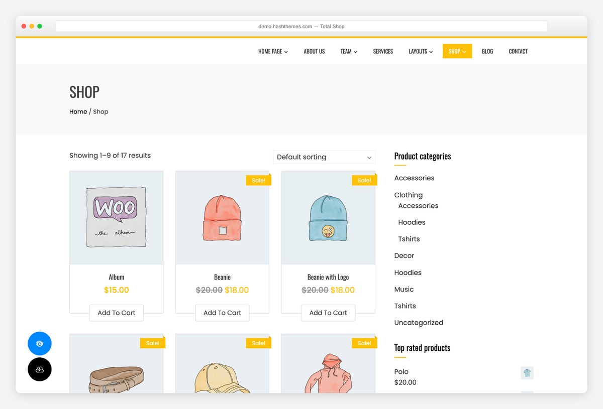 Total free WordPress theme WooCommerce shop archive