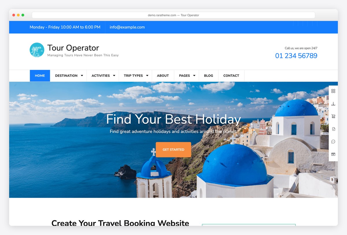 Tour Operator free WordPress theme demo for tour businesses