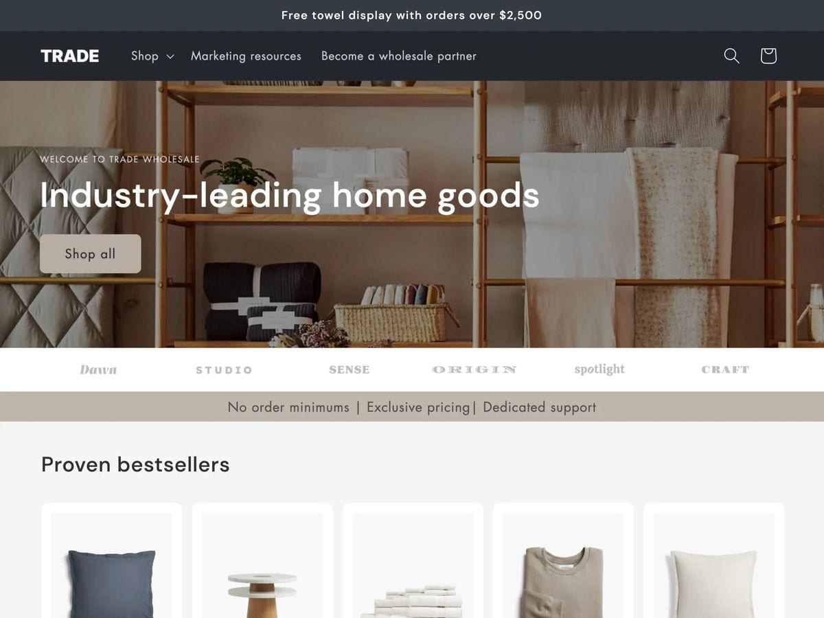 Trade free Shopify theme wholesale homepage for home goods
