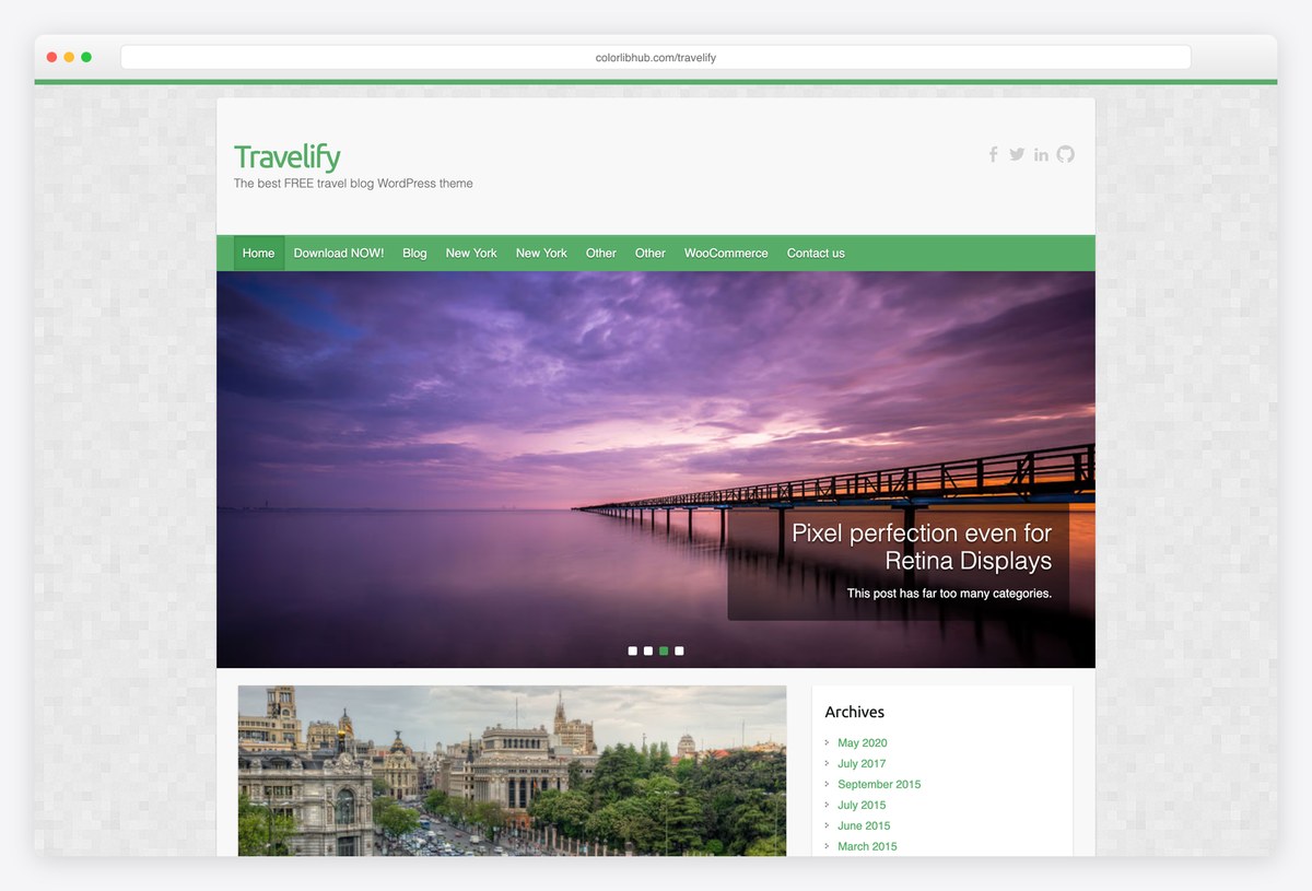Travelify free travel and photo WordPress theme demo by Colorlib