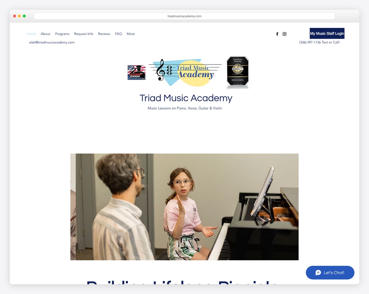 triad music academy website example