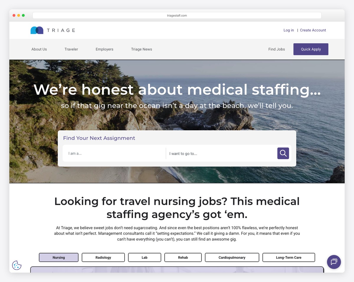 triage staffing website example