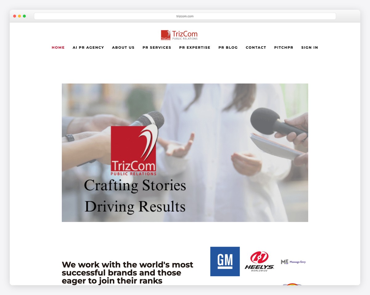 trizcom pr website example