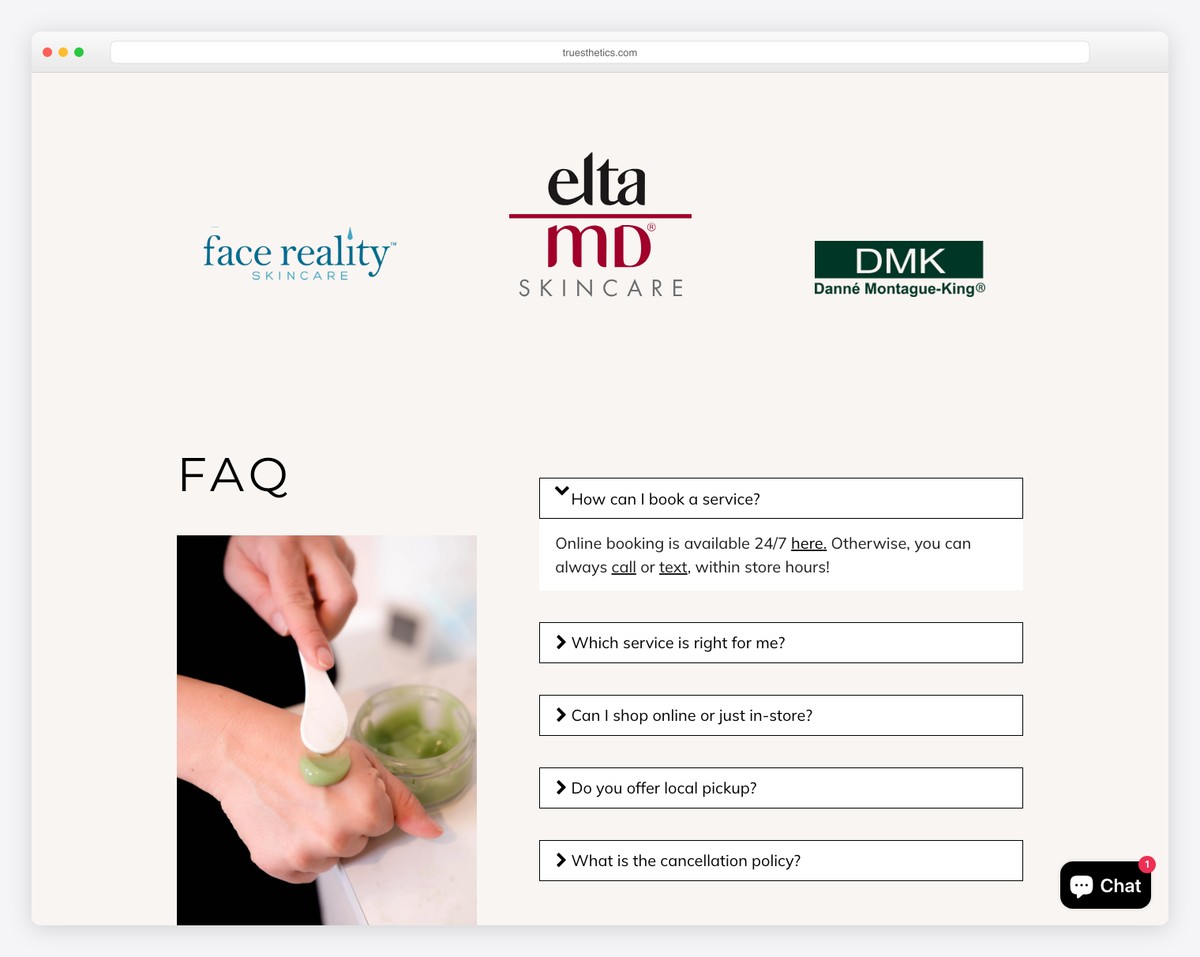 tru esthetics website example