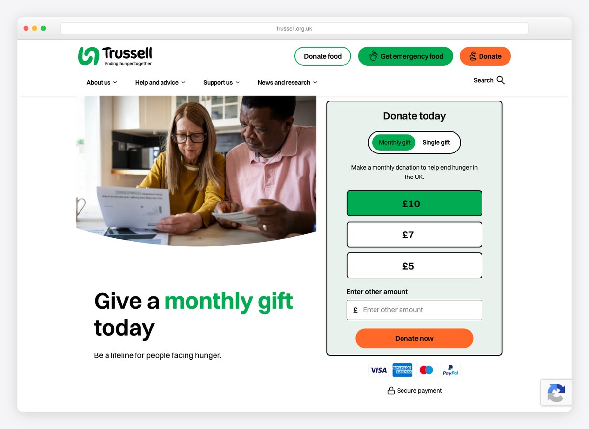 Trussell charity website homepage