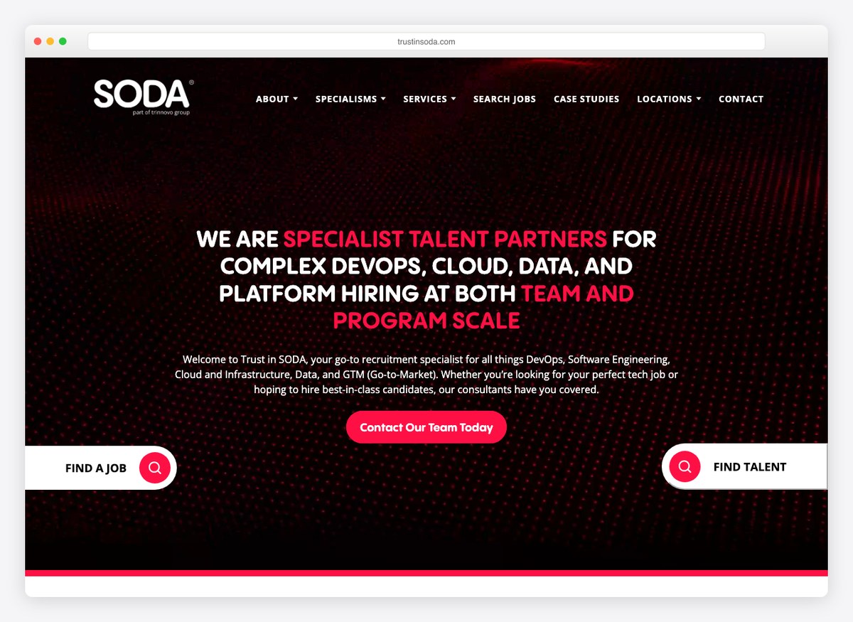 Trust in SODA recruitment website homepage