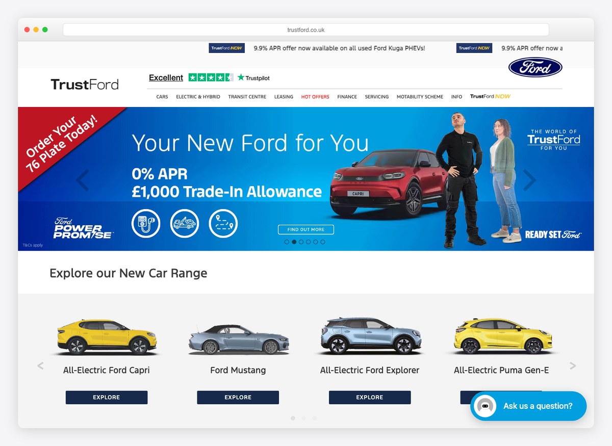 TrustFord car dealer website homepage