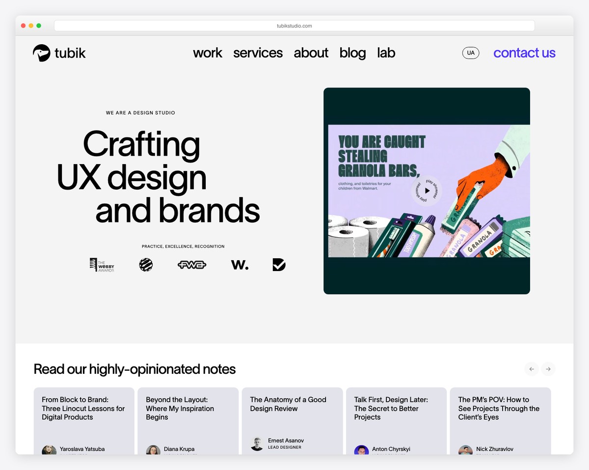 tubik studio website example