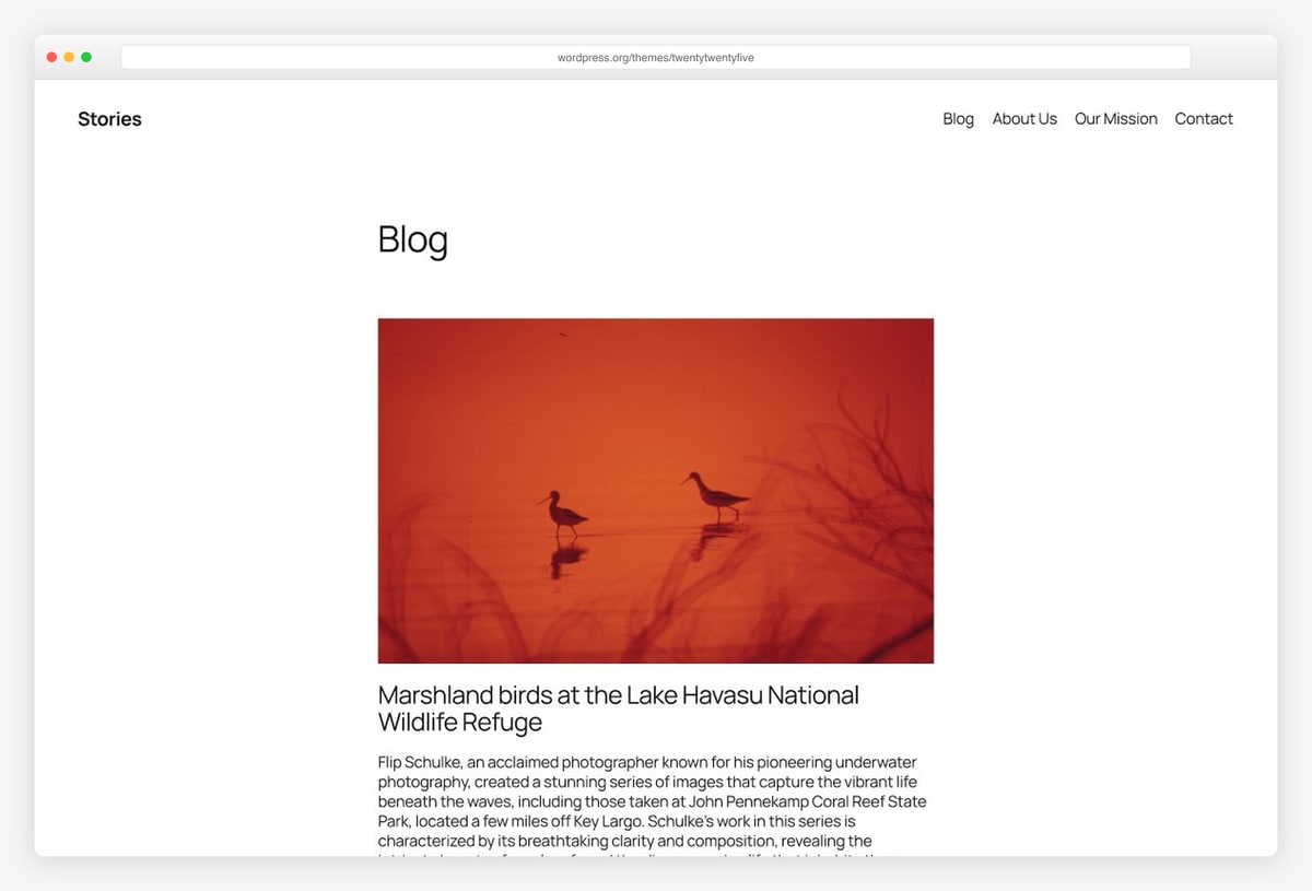 Twenty Twenty-Five minimalist default WordPress block theme