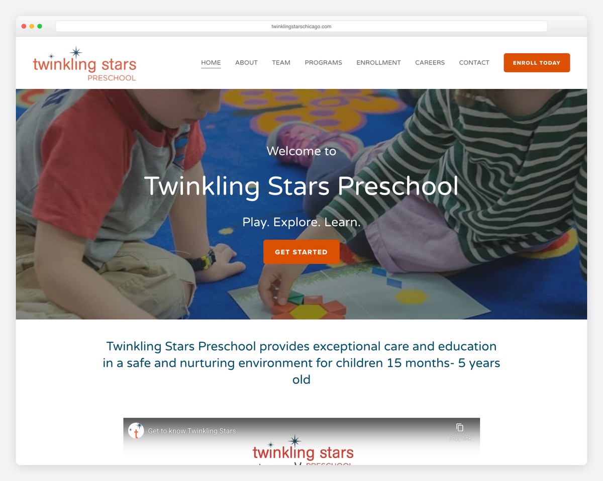 twinkling stars preschool website example