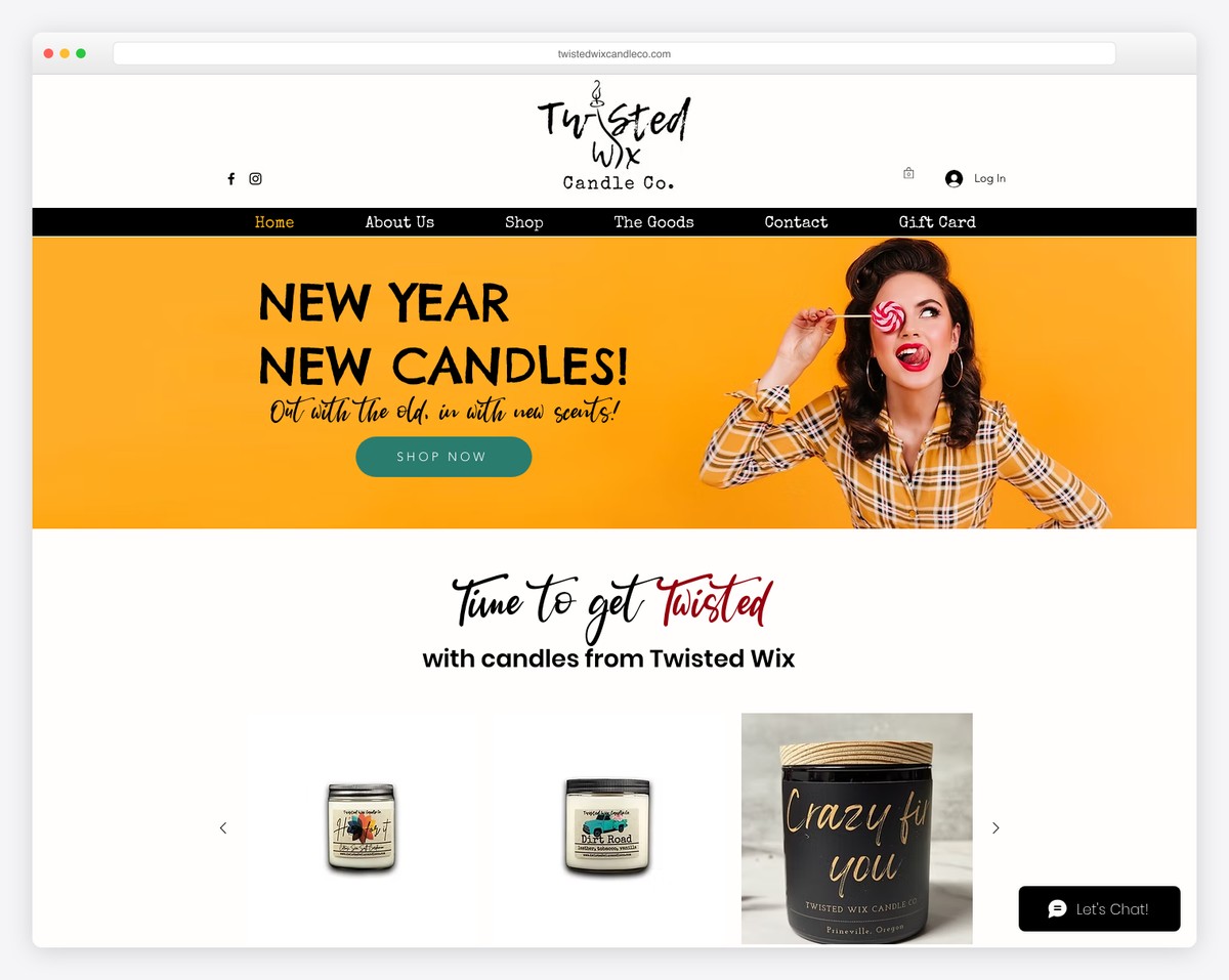 twisted wix candle co. website example