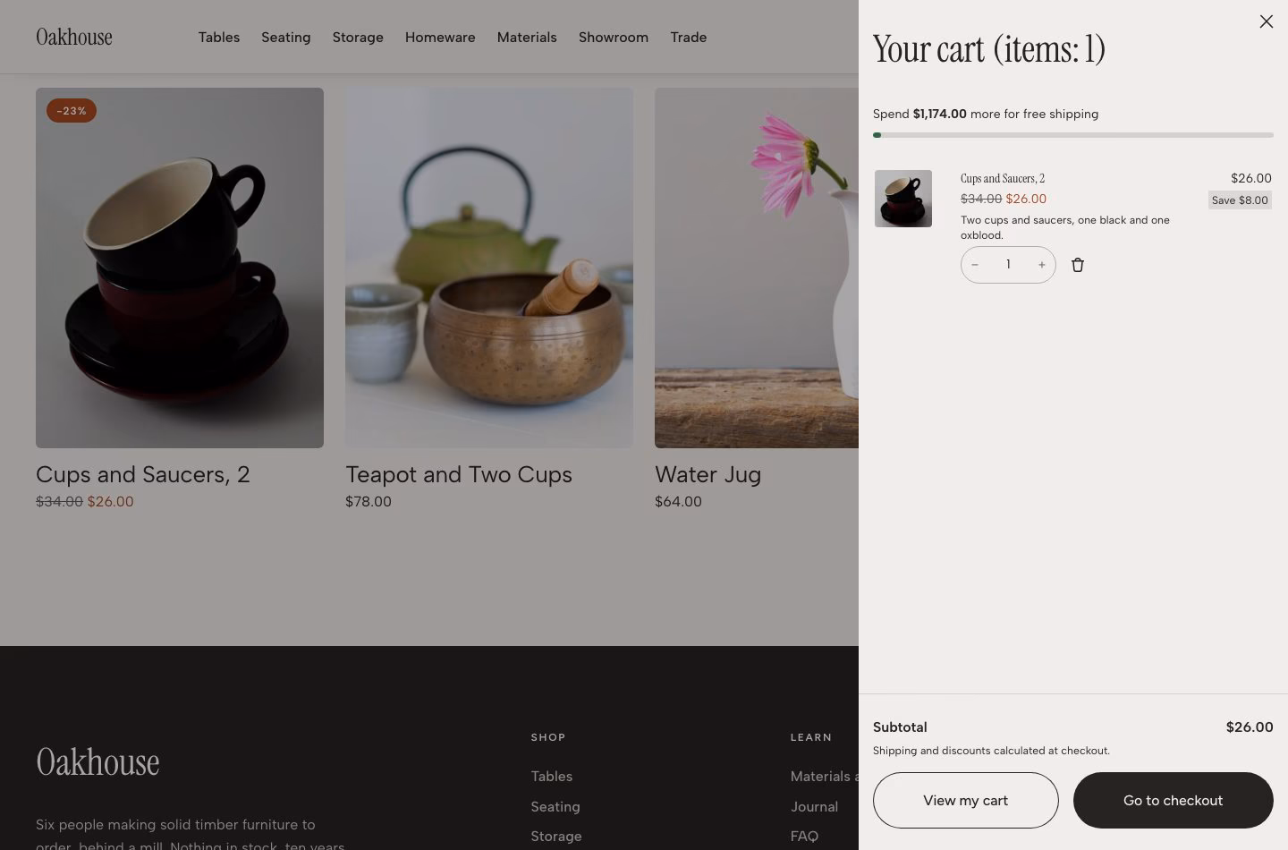 The Tyche cart drawer, with the free delivery bar