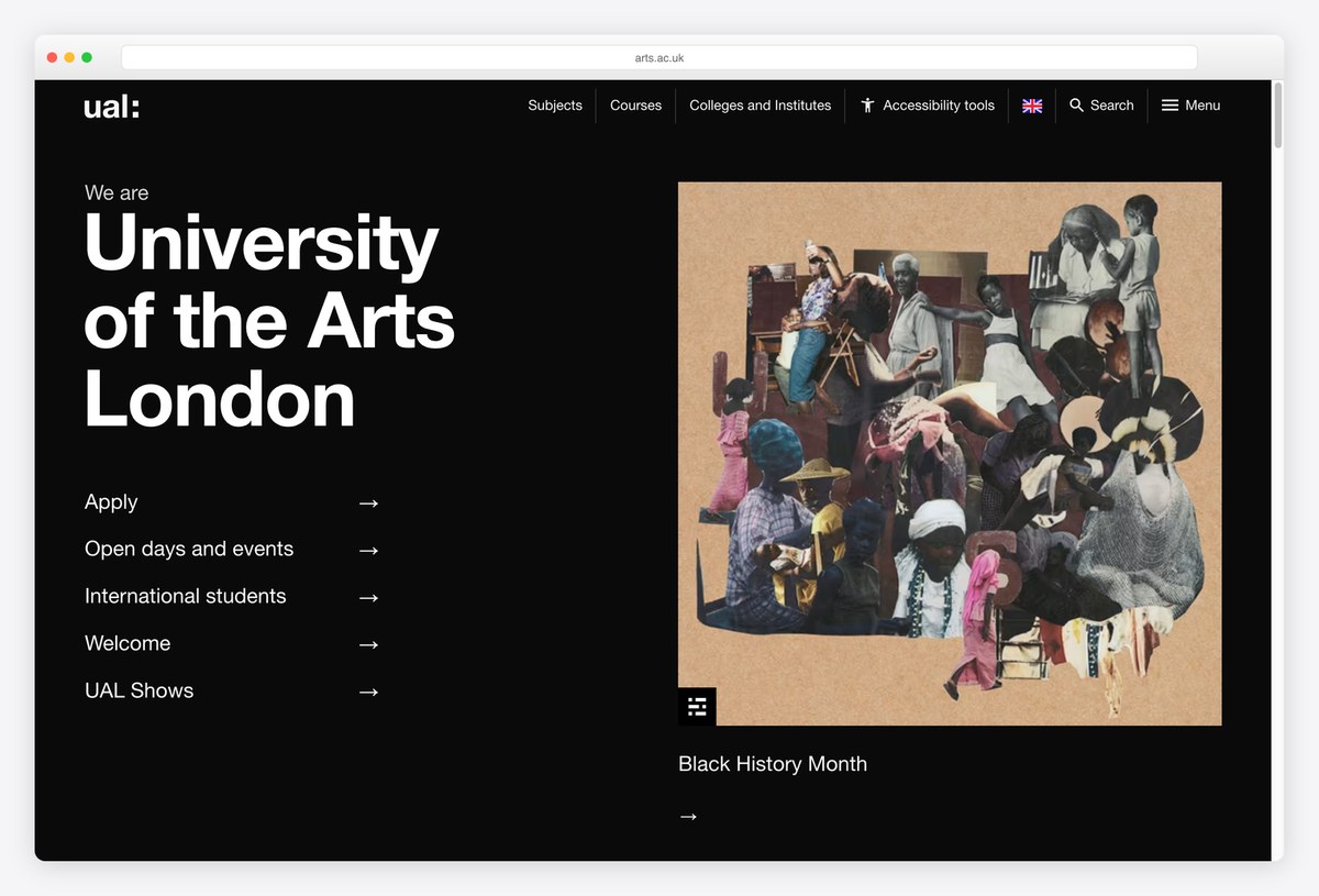 University of the Arts London homepage design