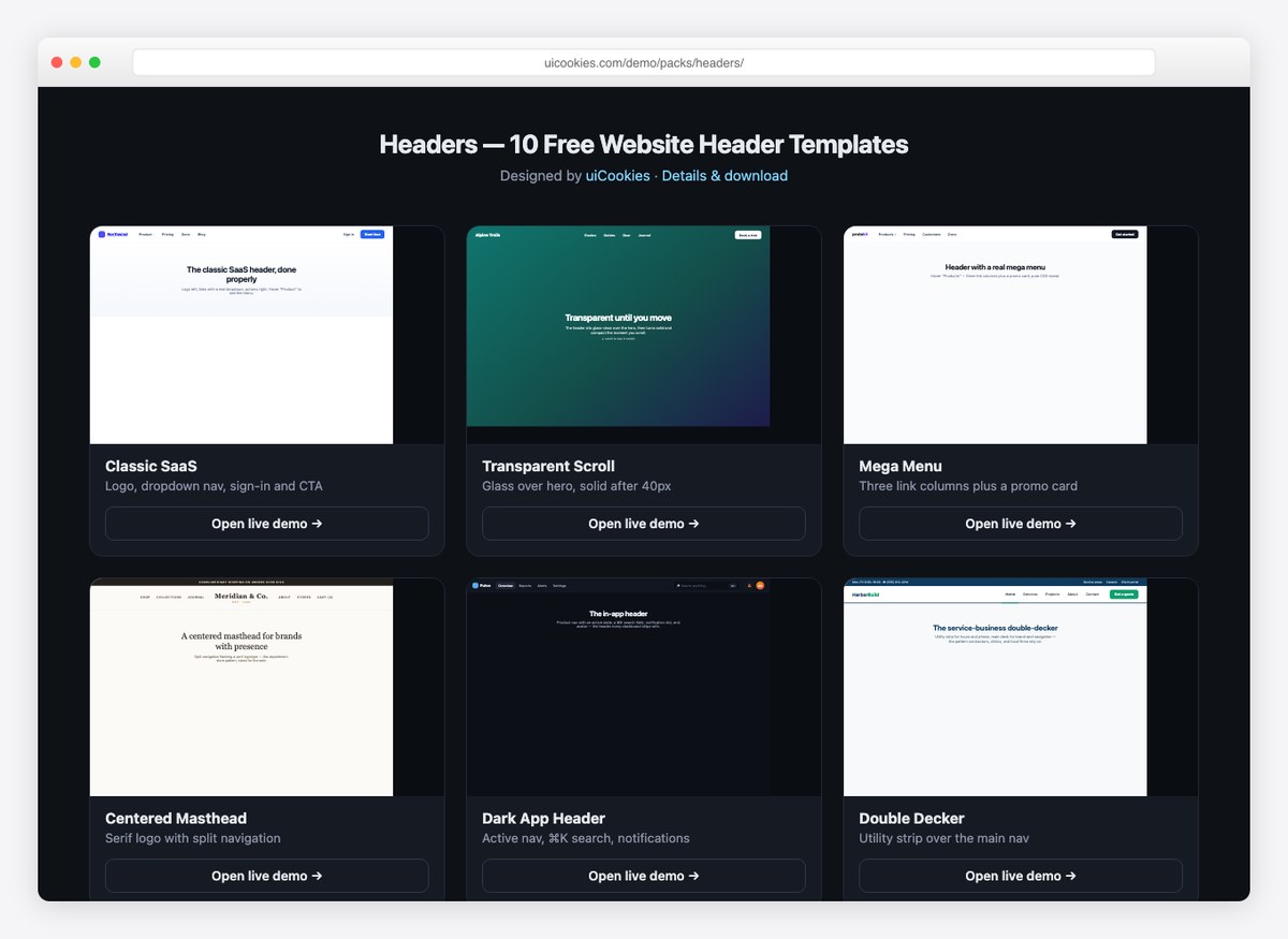 uiCookies free website header design templates in HTML and CSS
