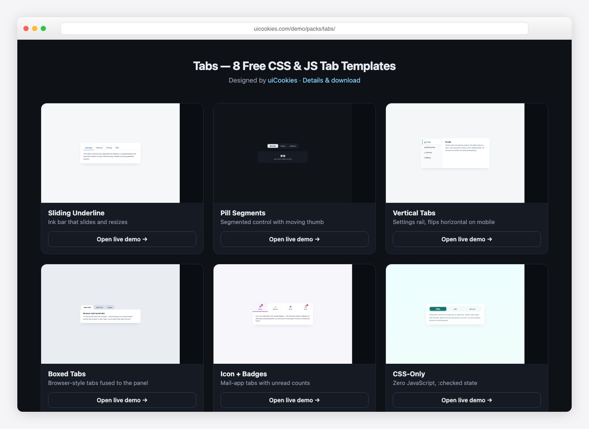 uiCookies free CSS tabs and tab panel templates