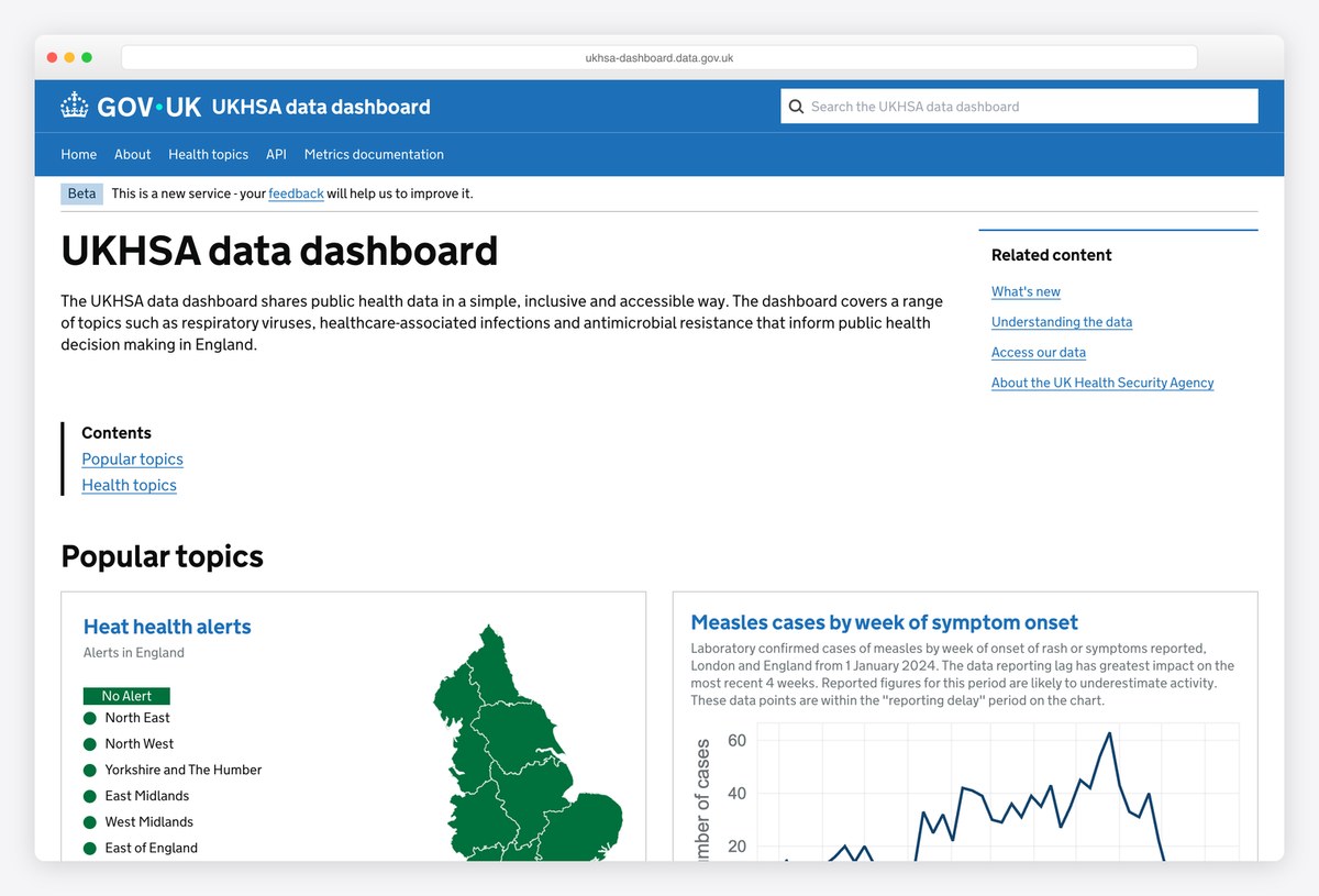 UKHSA data dashboard dashboard design