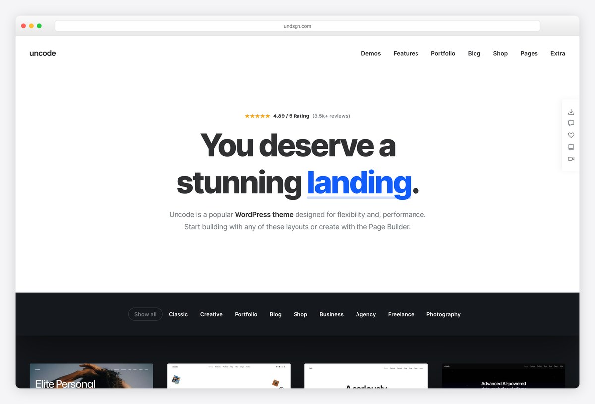 Uncode interactive website template demo