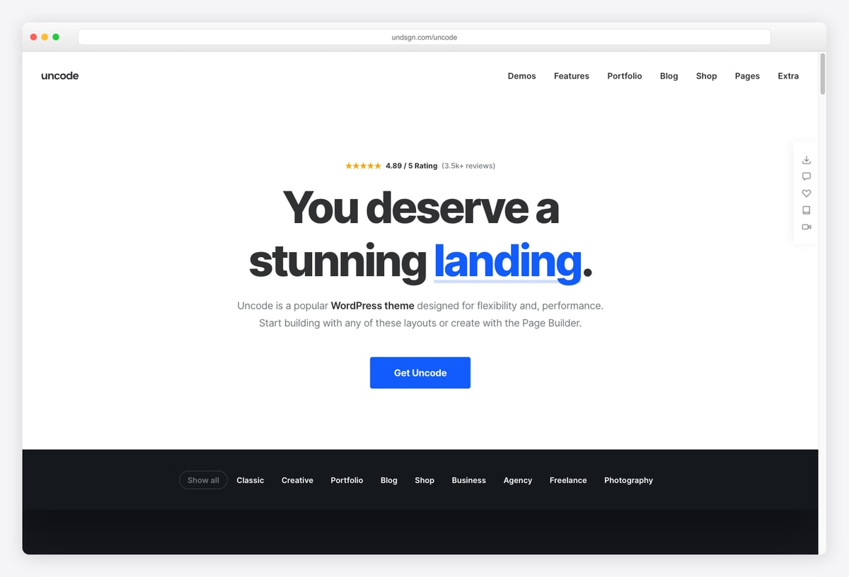 Uncode minimal creative WordPress theme
