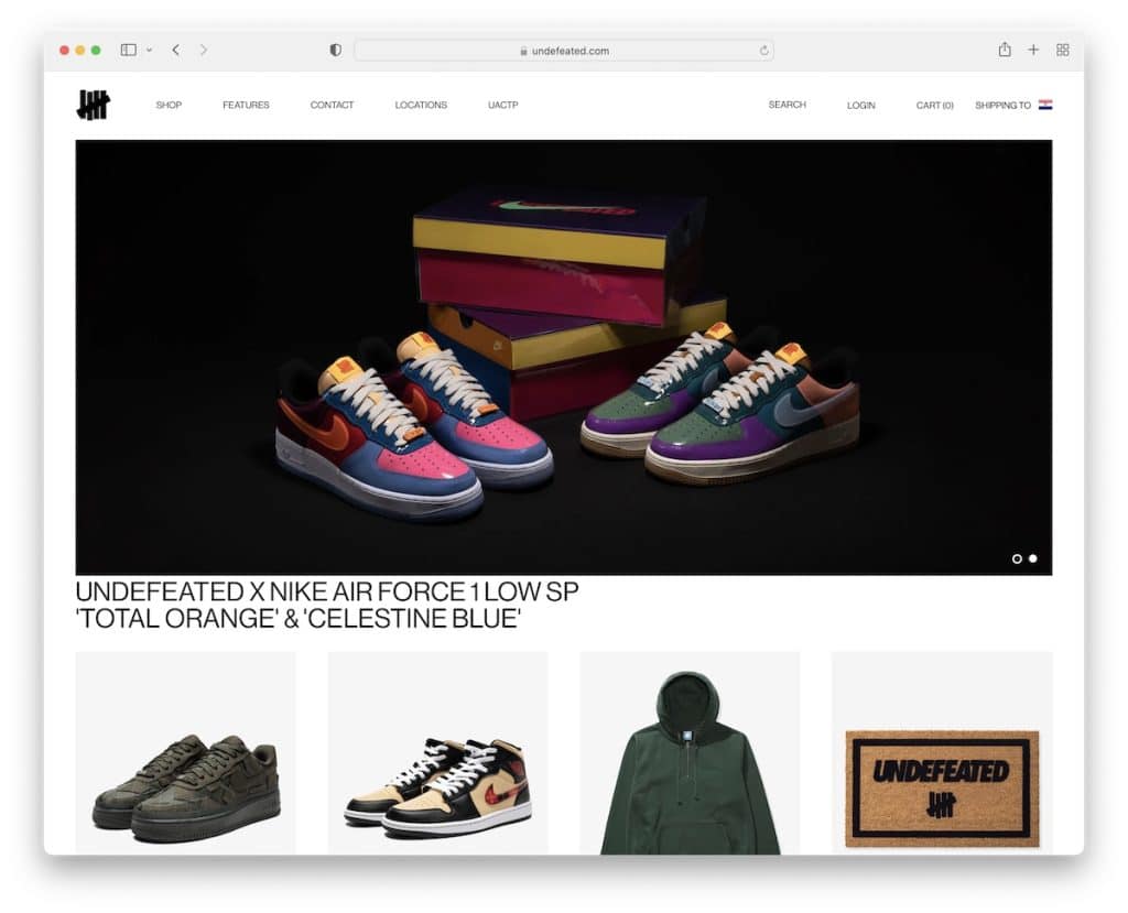 undefeated shoe website example