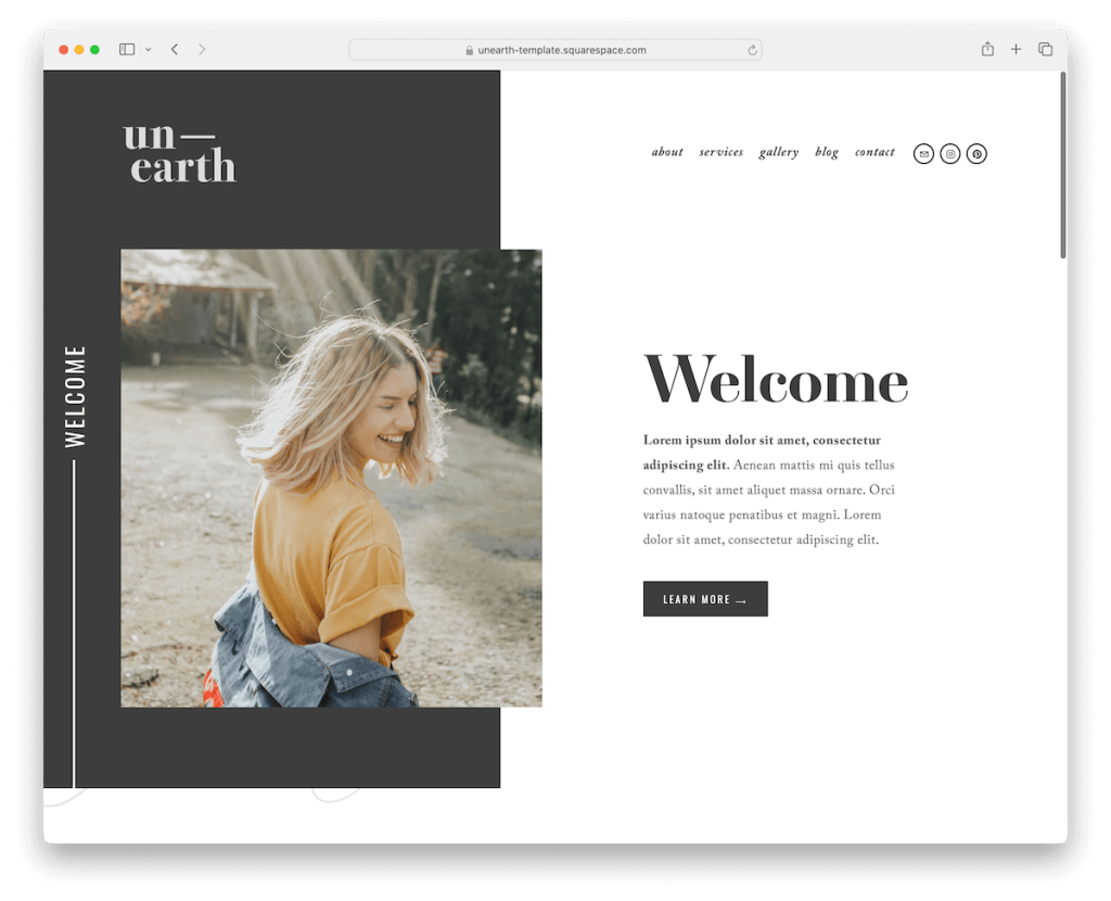 unearth squarespace writer template
