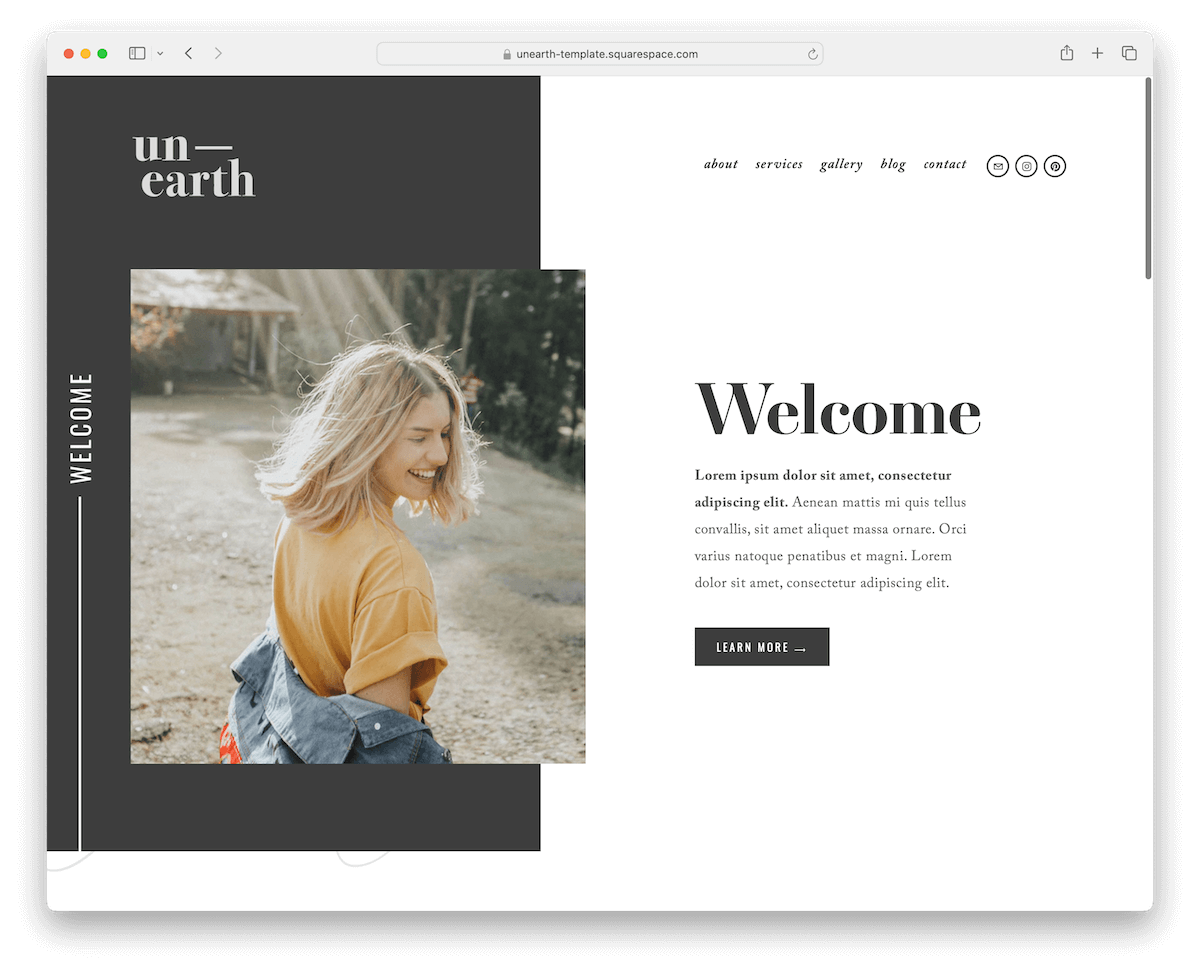 unearth squarespace writer template