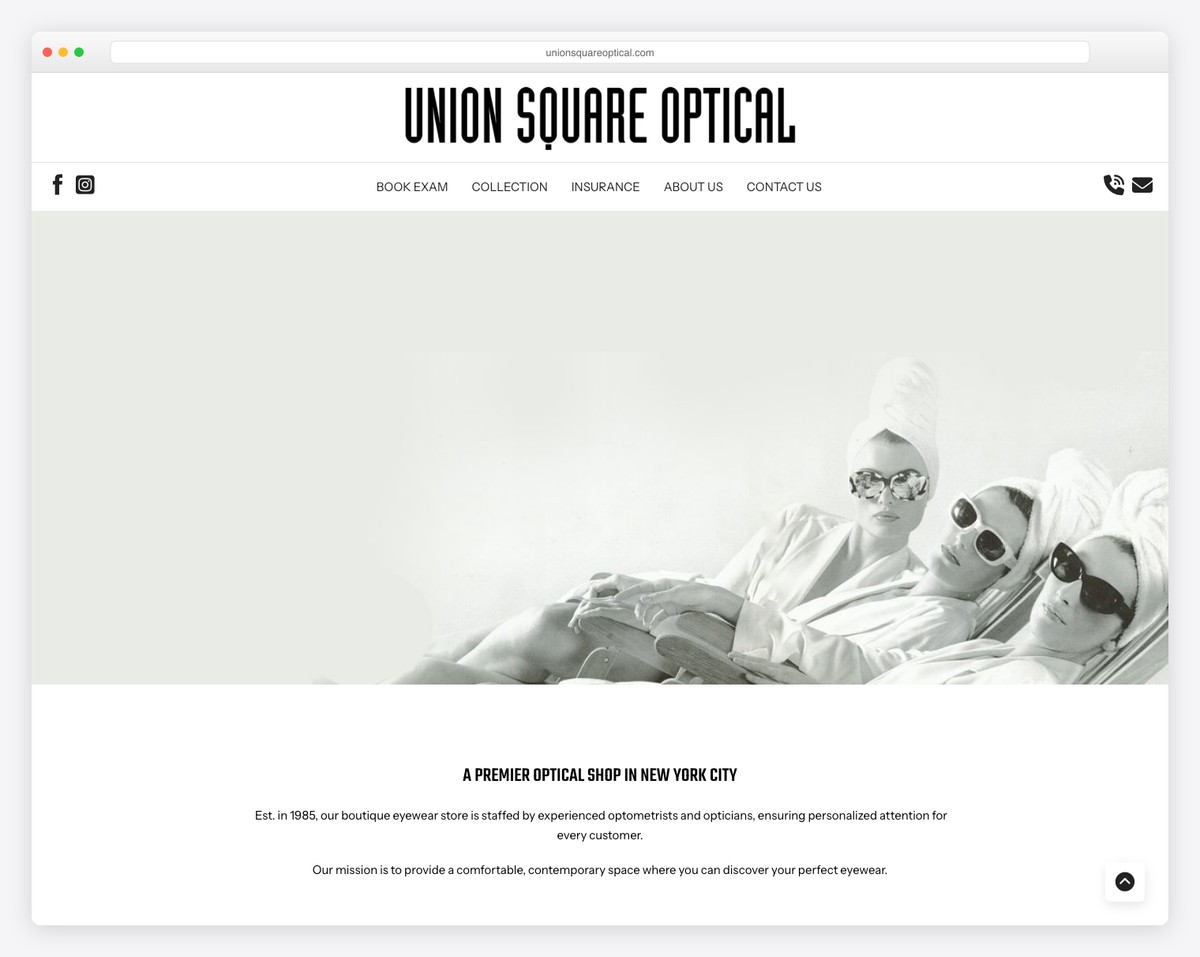 union square optical website example