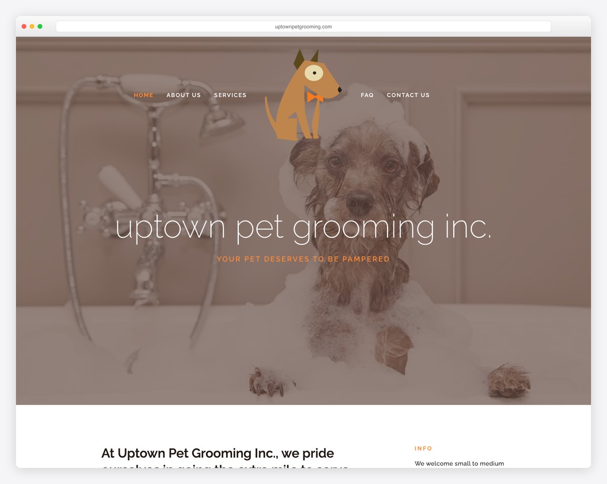 uptown pet grooming website