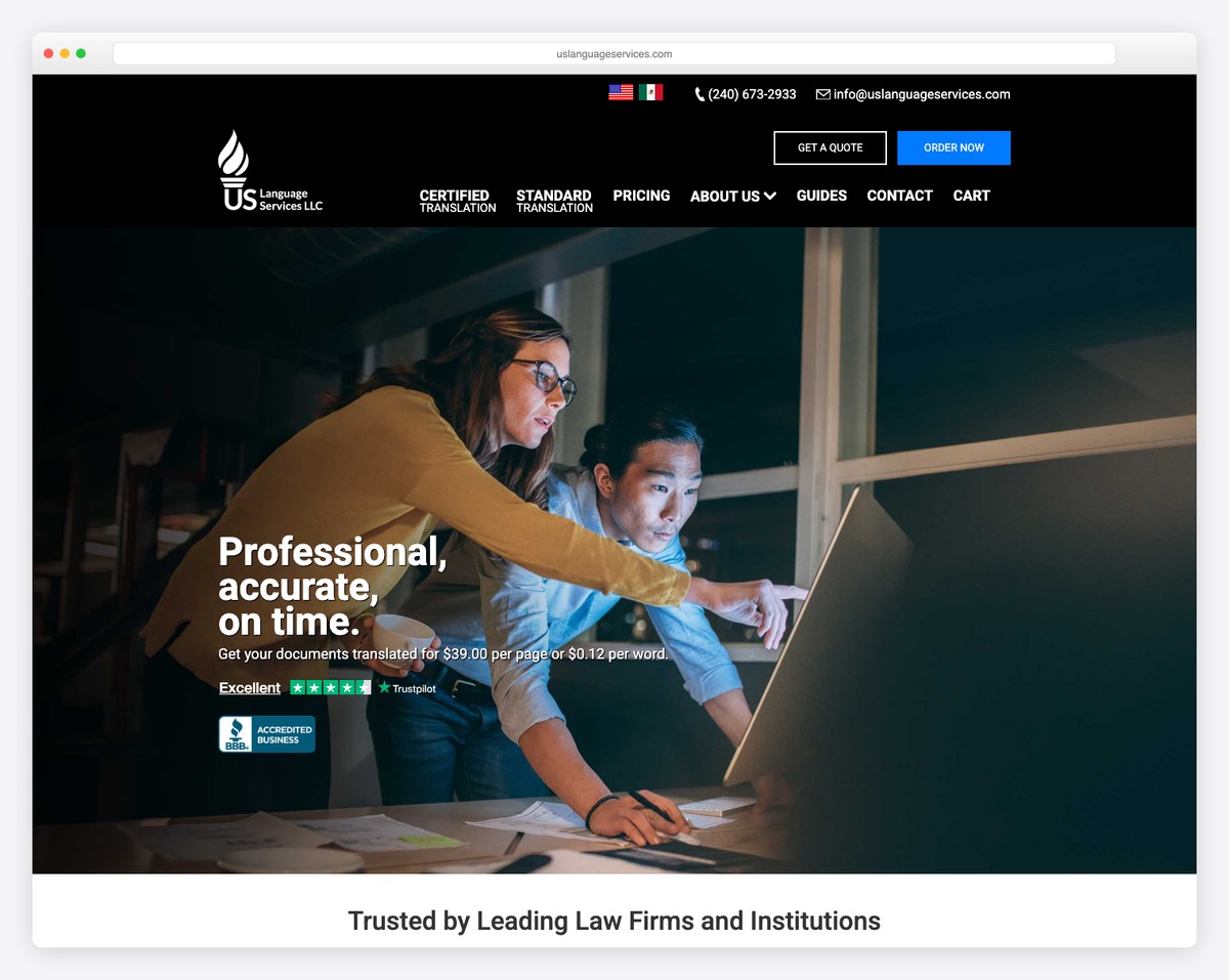 u.s. language services website example