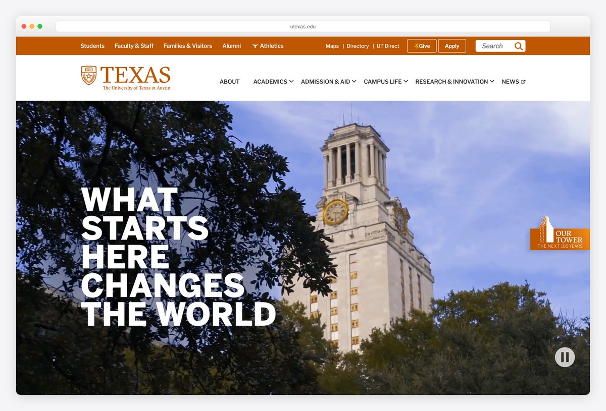 The University of Texas at Austin homepage design