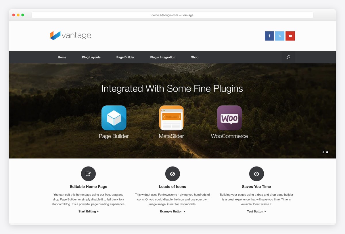 Vantage free WordPress theme with a Page Builder slider