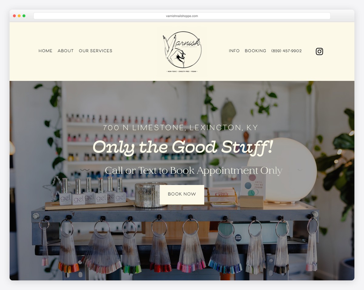 varnish nail shoppe website example