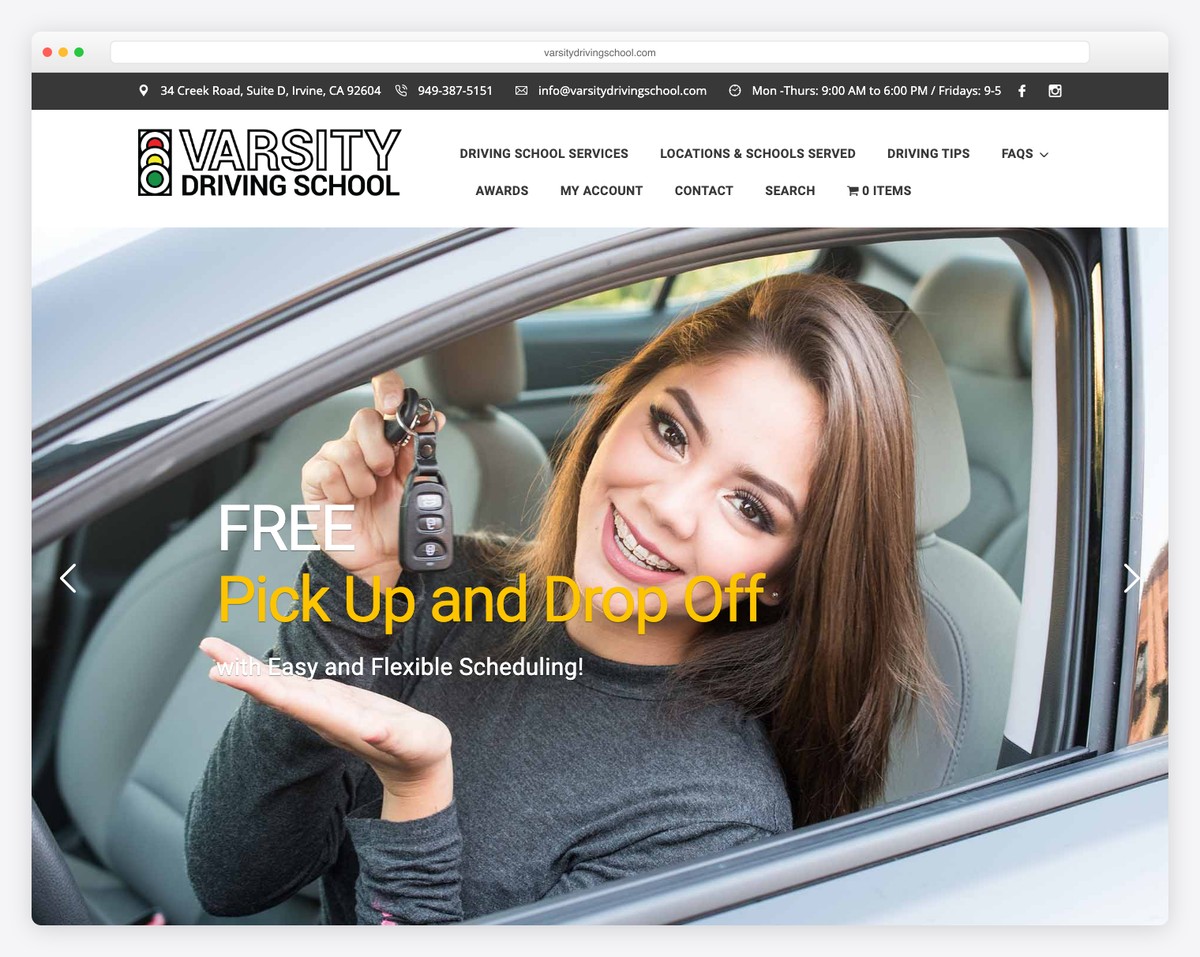 varsity driving school website example