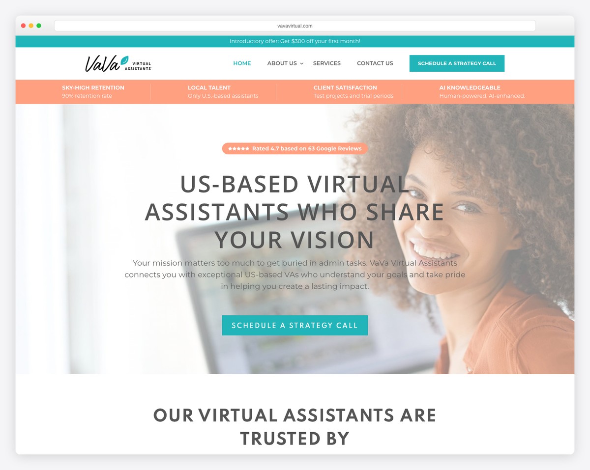 vava virtual assistants website example