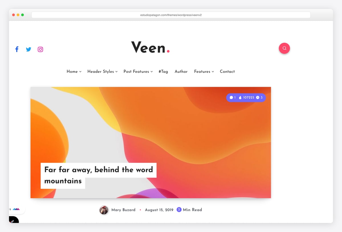Veen minimal lightweight blog WordPress theme