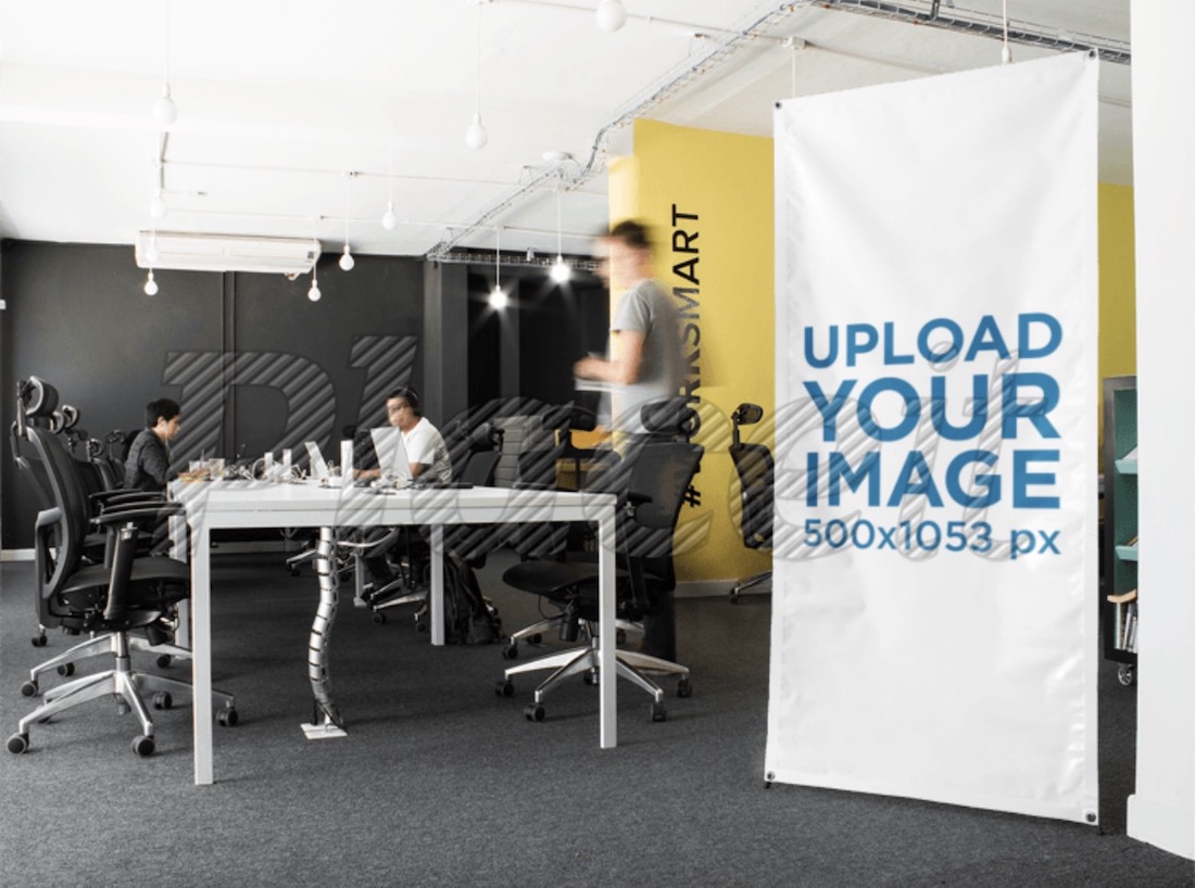 vertical banner mockup in a creative office