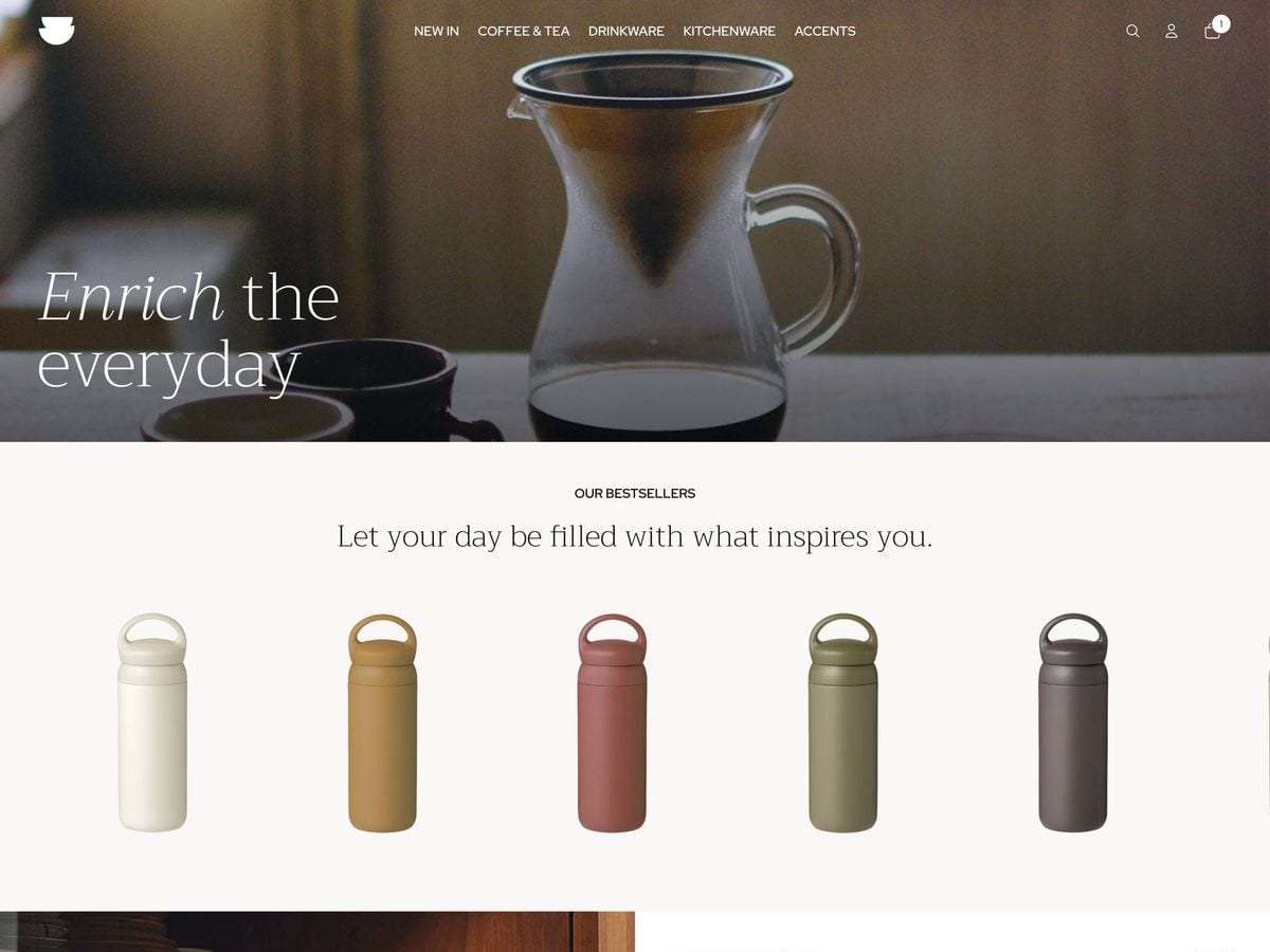 Vessel free Shopify theme homepage for a drinkware and homeware brand