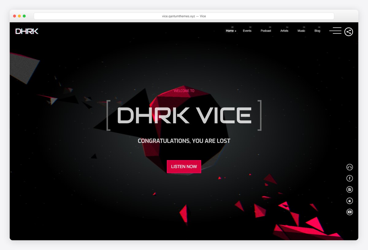 Vice premium WordPress theme demo for DJs and radio shows
