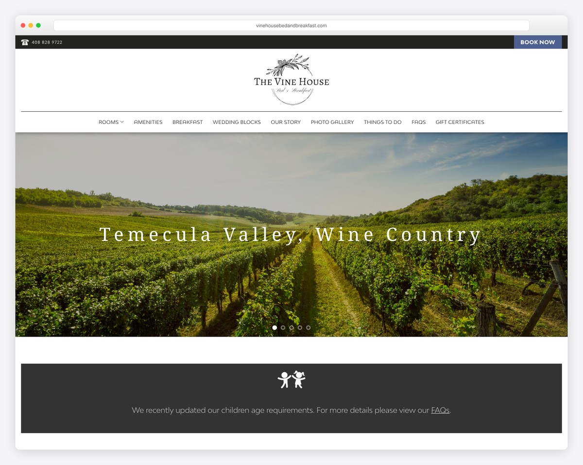 the vine house temecula bed and breakfast website