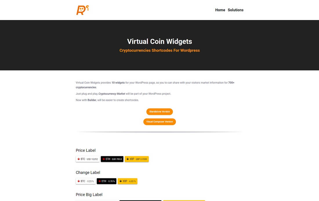Cryptocurrency price tickers and widgets