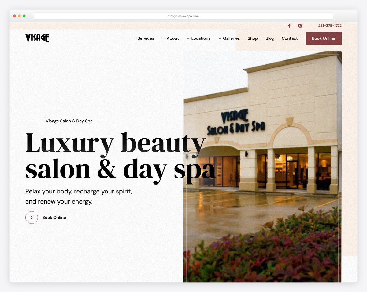 visage salon & day spa website example