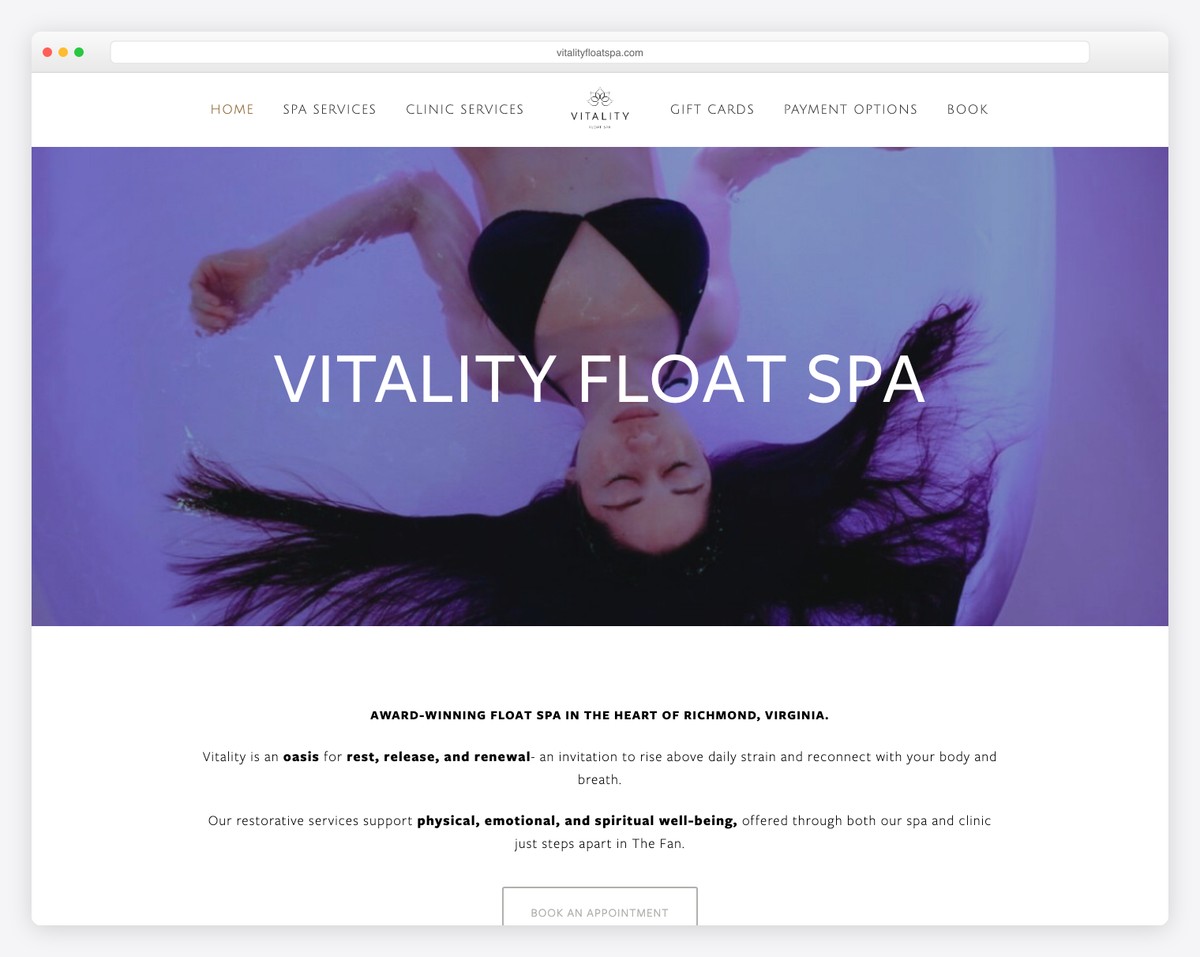vitality float spa website example