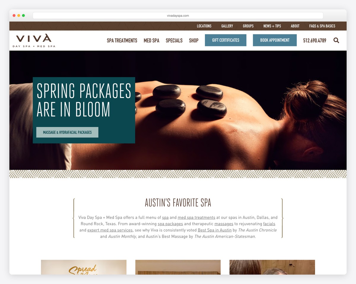 viva day spa and med spa website