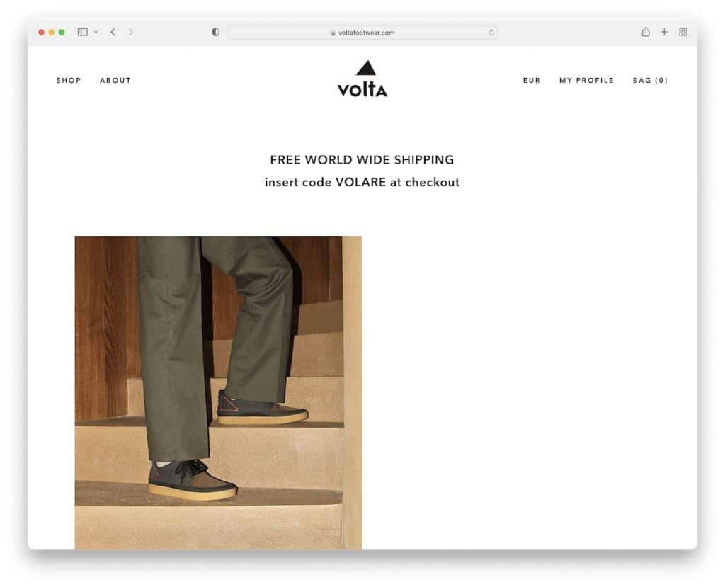 volta shoe website example