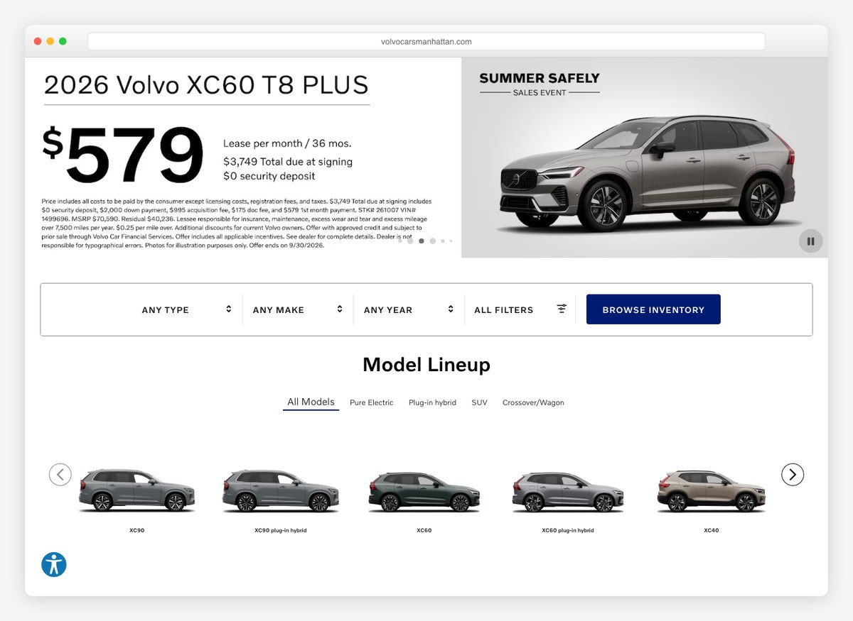 Volvo Cars Manhattan car dealer website homepage