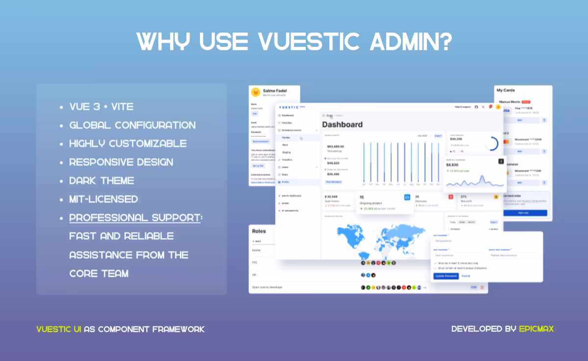 Vuestic Admin - free Vue 3 admin dashboard built on Vuestic UI