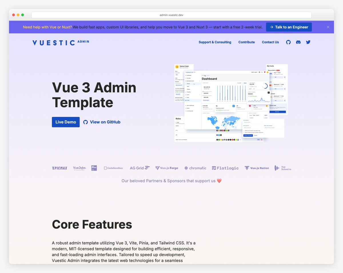 Vuestic Admin - Free Vue 3 Tailwind CSS Admin Dashboard
