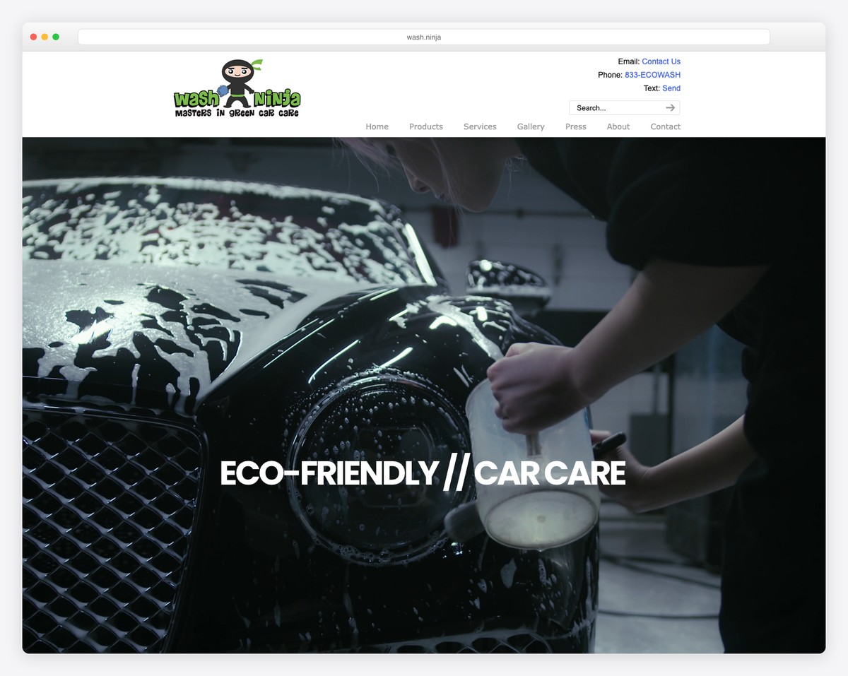 wash ninja eco car detailing web design